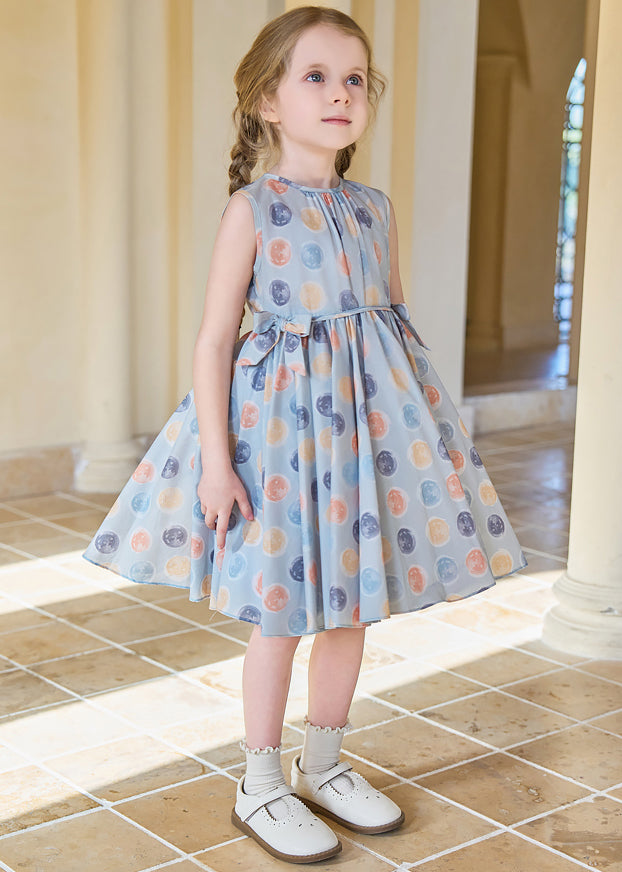 Chic Pink Print Bow Cotton Girls Dress Sleeveless TT014