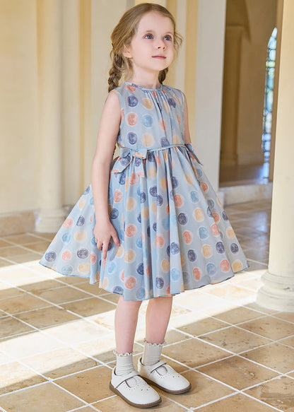 Chic Pink Print Bow Cotton Girls Dress Sleeveless TT014