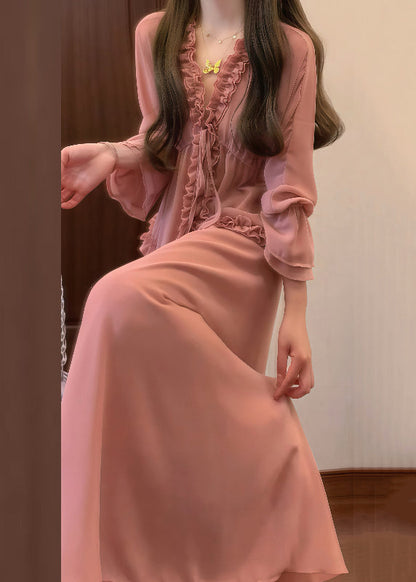 And Pink Up Ruffled Chic Lace Pieces Set Two Skirts Shirt Chiffon