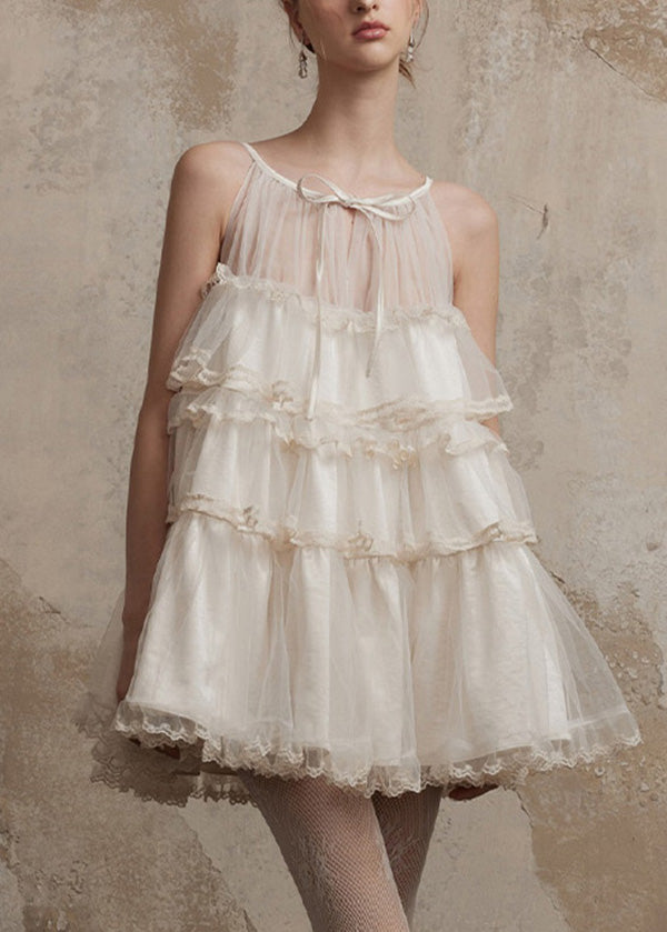 Ruffled Patchwork Tulle Pink Chic Summer Dresses Mini