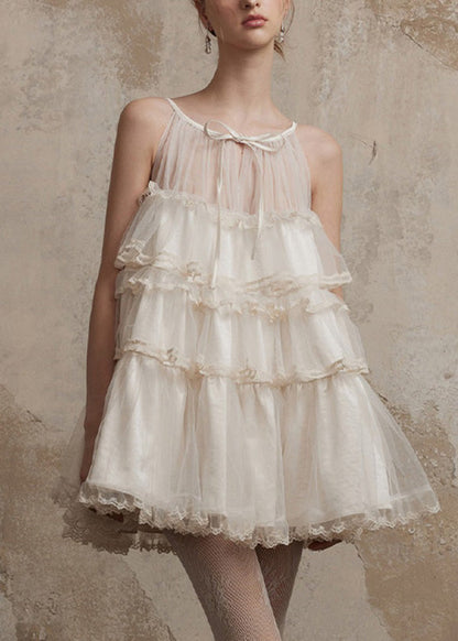 Ruffled Patchwork Tulle Pink Chic Summer Dresses Mini