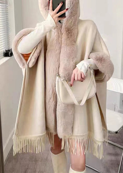 Chic Plaid Hooded Tasseled Patchwork Warm Fleece Cape Coat Half Sleeve YW017