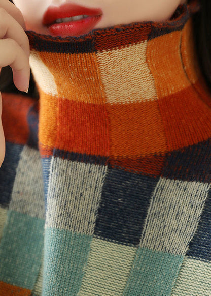 Chic Sweaters Cozy Spring Turtleneck Plaid Knit