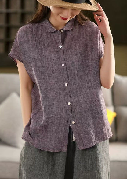 Purple Linen Chic Shirt Pan Summer Peter Top Collar