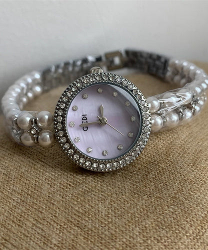 Zircon Stainless Glass Purple Watches Tempered Chic Steel