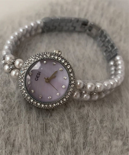 Zircon Stainless Glass Purple Watches Tempered Chic Steel