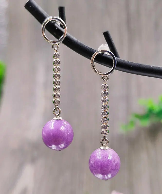 Chic Purple Sterling Silver Inlaid Gem Stone Zircon Drop Earrings Ada Fashion