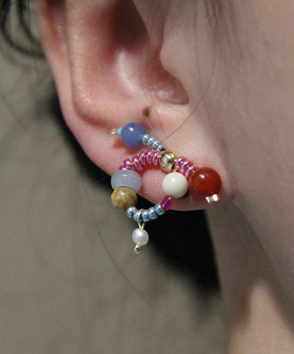 Silver Stud Bow Sterling Overgild Rainbow Jade Agate Chic