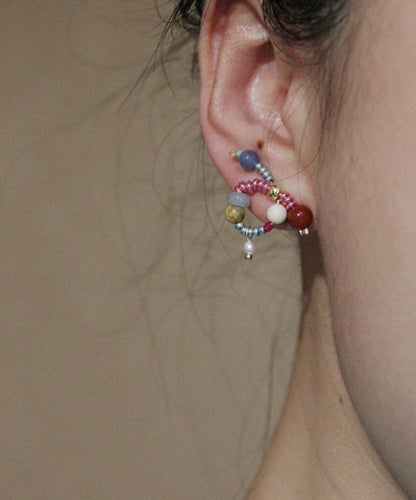 Silver Stud Bow Sterling Overgild Rainbow Jade Agate Chic