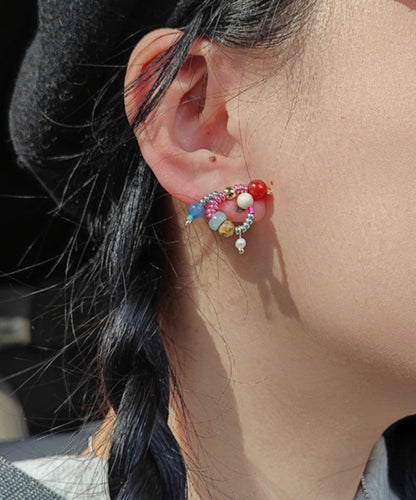 Silver Stud Bow Sterling Overgild Rainbow Jade Agate Chic