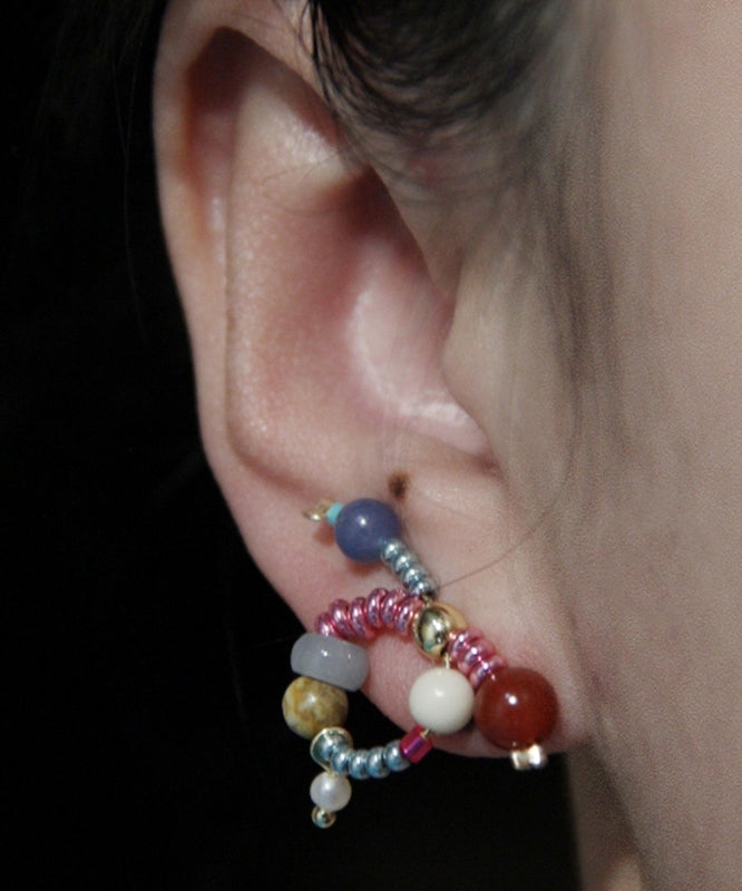 Silver Stud Bow Sterling Overgild Rainbow Jade Agate Chic