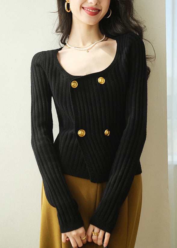 Chic Red O Neck Double Breast Knit Cardigan Spring TO017