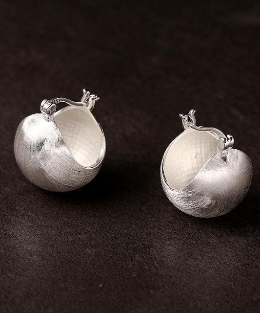 Sanding Spherical SIlk Sterling Chic Hoop Earrings Silver