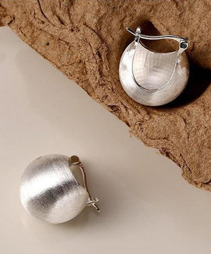 Sanding Spherical SIlk Sterling Chic Hoop Earrings Silver
