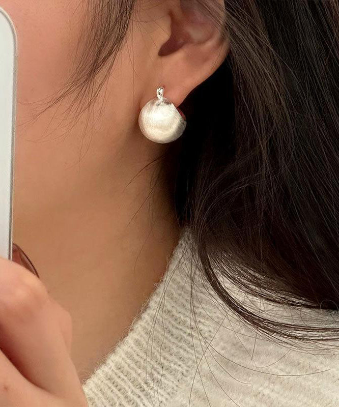 Sanding Spherical SIlk Sterling Chic Hoop Earrings Silver