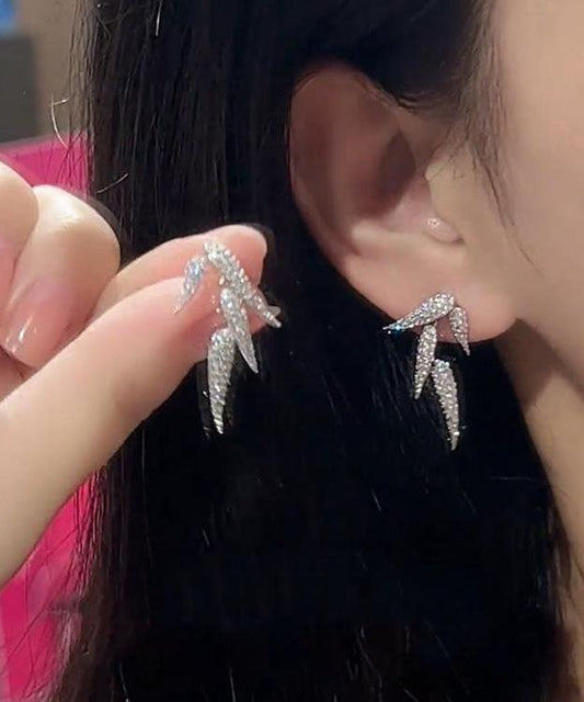 Chic Silk Sterling Silver Bamboo Leaves Stud Earrings TX003