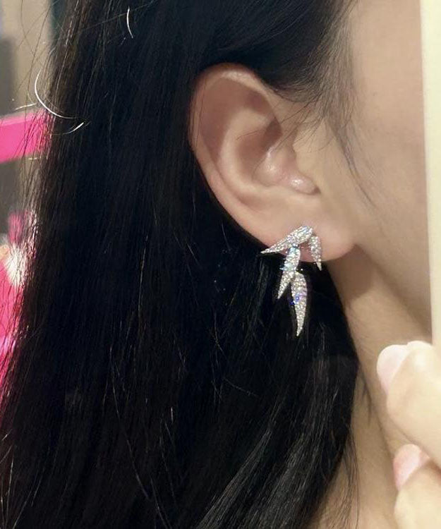 Chic Silk Sterling Silver Bamboo Leaves Stud Earrings TX003