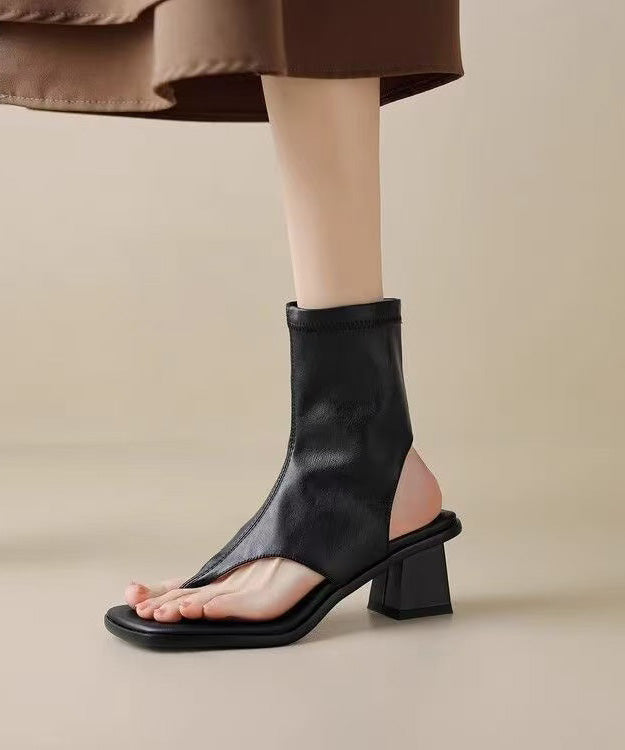 Brown Flops Boots Chunky Splicing Flip Chic Faux Leather