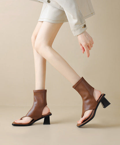 Brown Flops Boots Chunky Splicing Flip Chic Faux Leather