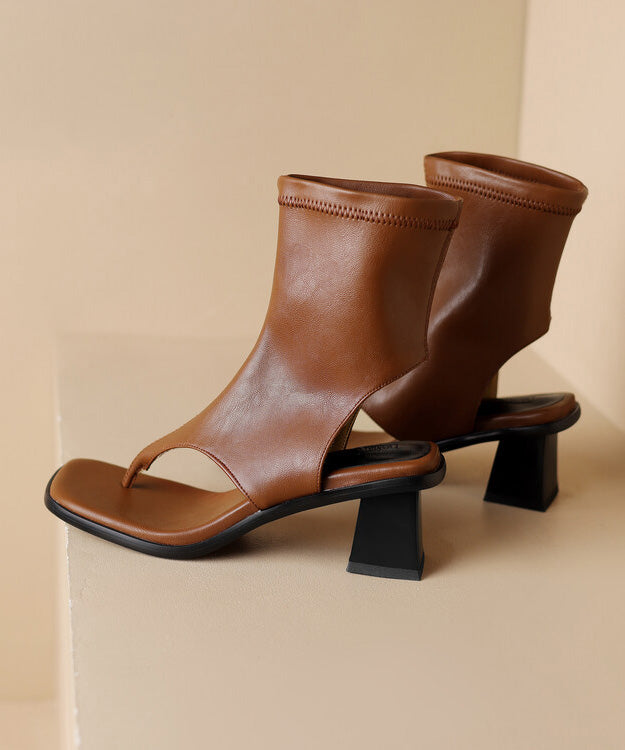 Brown Flops Boots Chunky Splicing Flip Chic Faux Leather