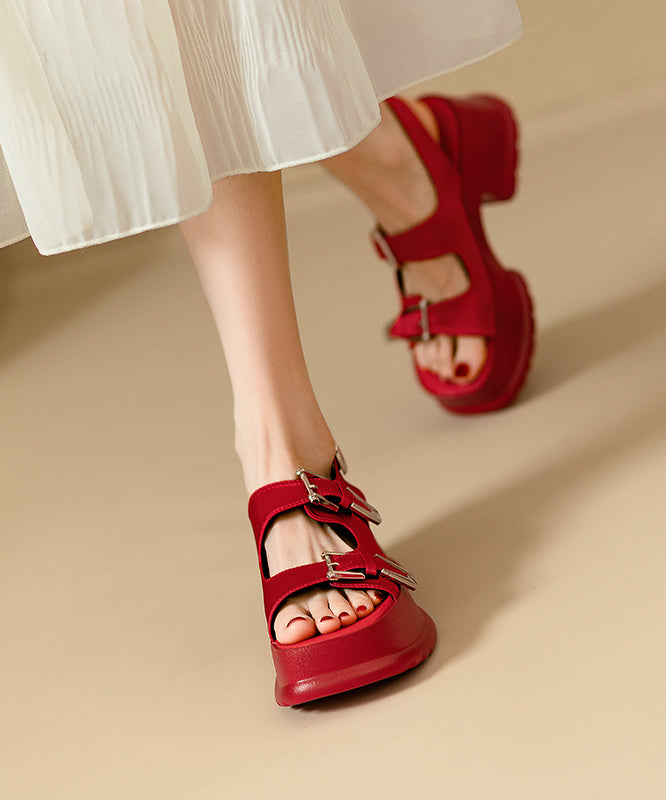 Chunky Black Peep Toe Splicing Sandals Leather Chic Cowhide