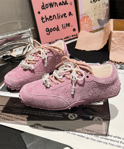 Up Splicing Zircon Suede Purple Lace Pearl Chic Flats