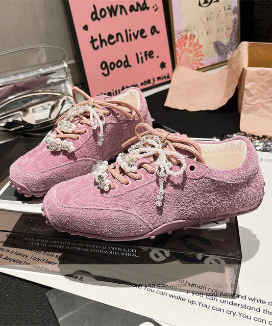 Up Splicing Zircon Suede Purple Lace Pearl Chic Flats