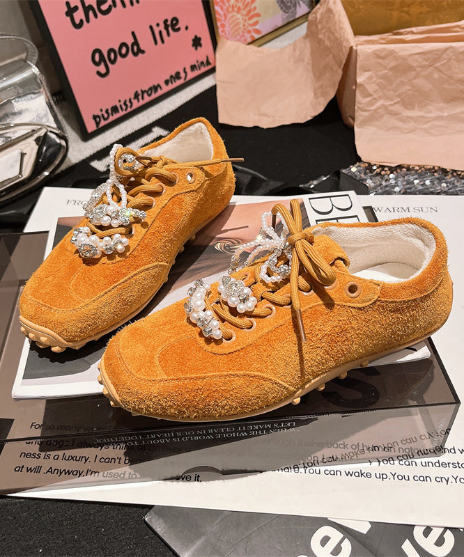 Up Splicing Zircon Suede Purple Lace Pearl Chic Flats