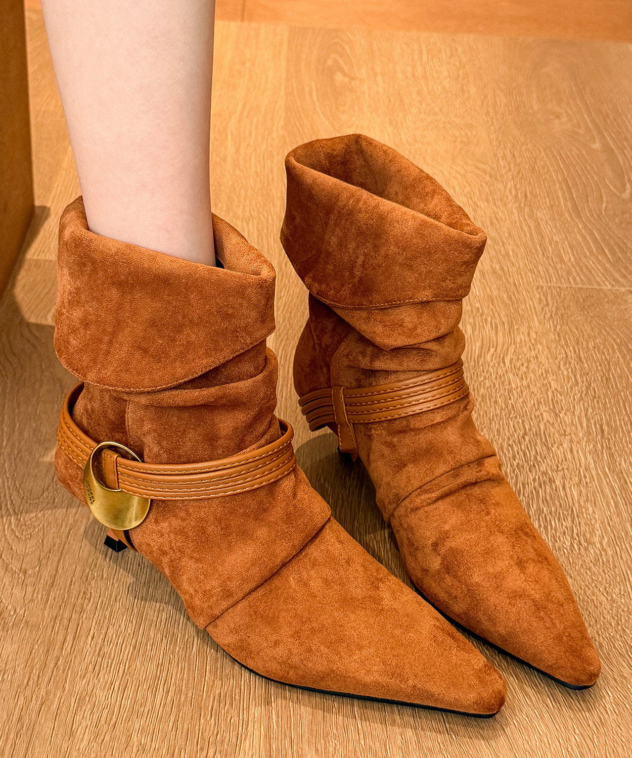 Splicing Chic Boots Toe Heel High Pointed Suede Black