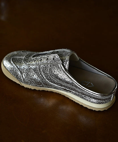 Splicing Cowhide Chic Slide Leather Sandals Silver Wedge