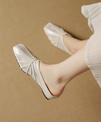 Gold Tulle Wedge Splicing Slide Cowhide Chic Sandals Leather