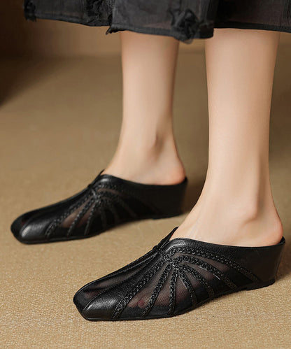 Gold Tulle Wedge Splicing Slide Cowhide Chic Sandals Leather