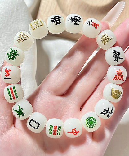 Alloy Mahjong Chain Buddhist Chic Bead White Bracelet