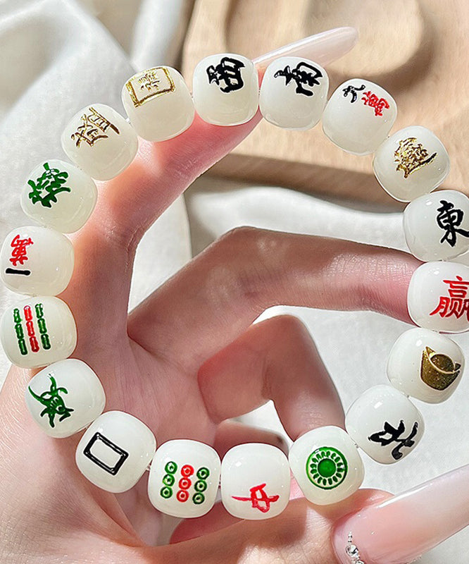 Alloy Mahjong Chain Buddhist Chic Bead White Bracelet