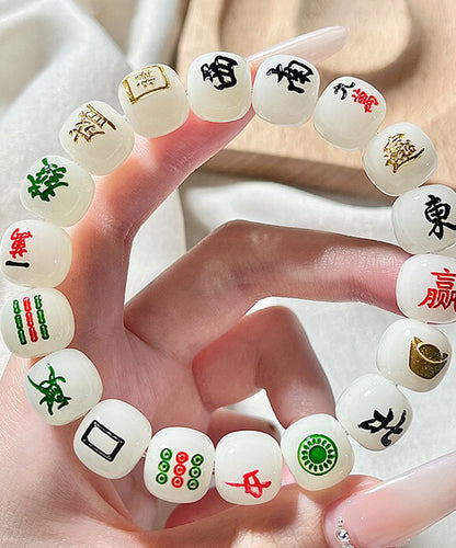Alloy Mahjong Chain Buddhist Chic Bead White Bracelet