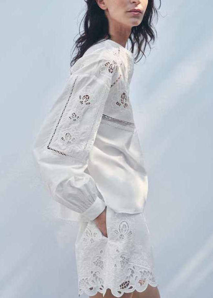 Out Fall Cotton Embroidered Set Hollow White Two Chic Piece