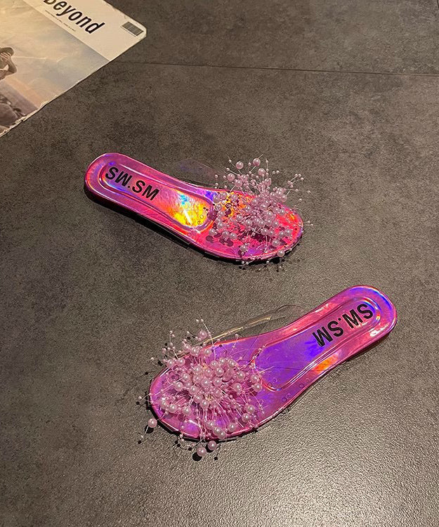 Bead White Sandals Splicing Slide Nail Chic Clear