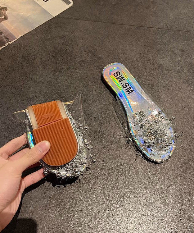 Bead White Sandals Splicing Slide Nail Chic Clear