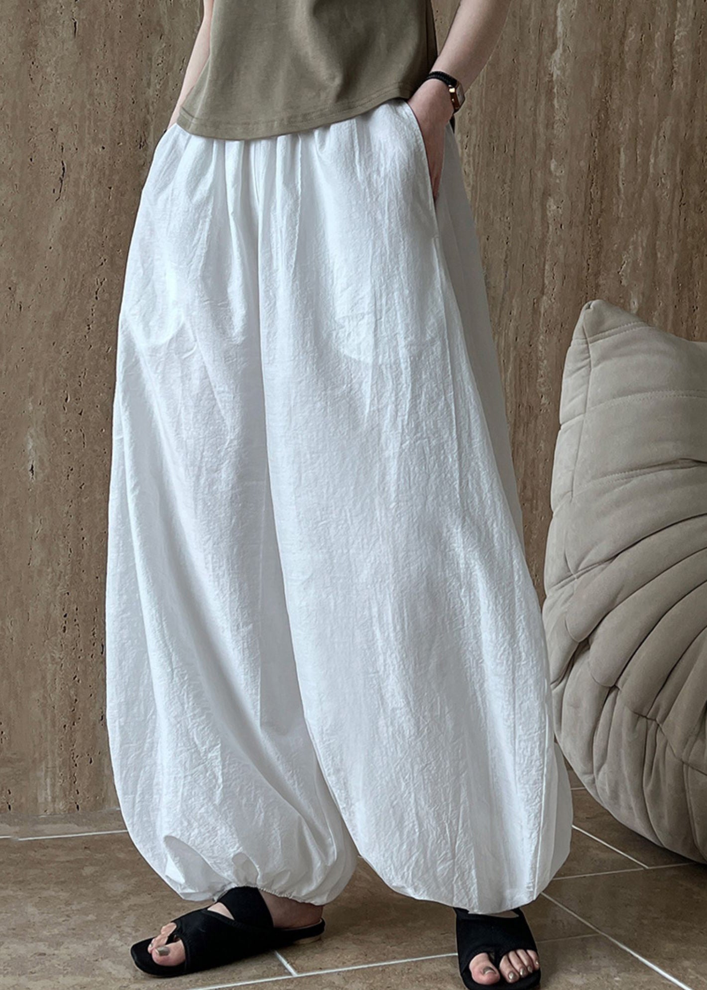 Lantern Cotton Chic Pants Oversized Summer White