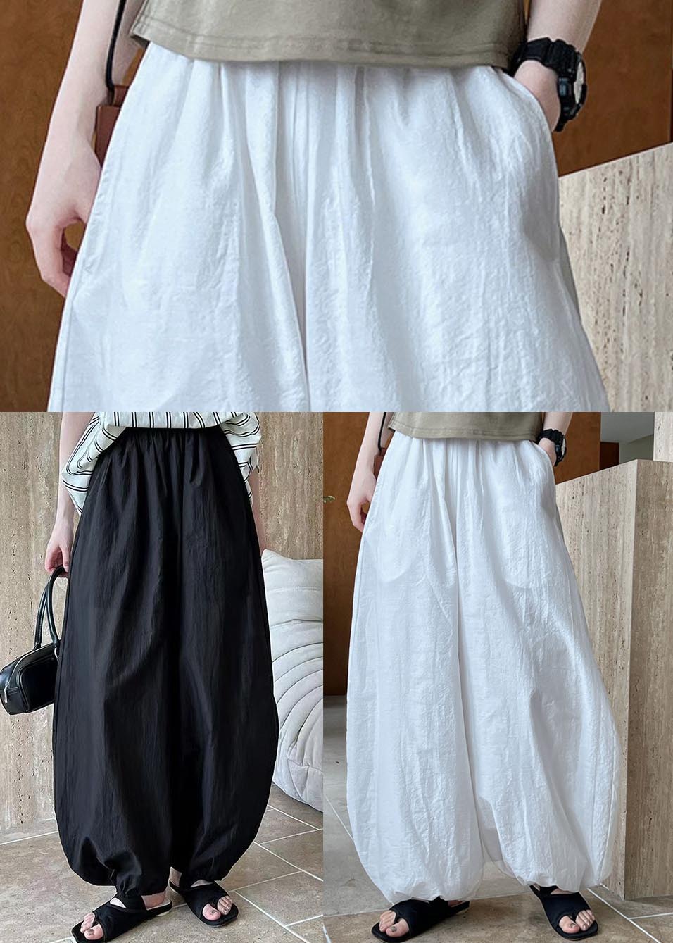Lantern Cotton Chic Pants Oversized Summer White