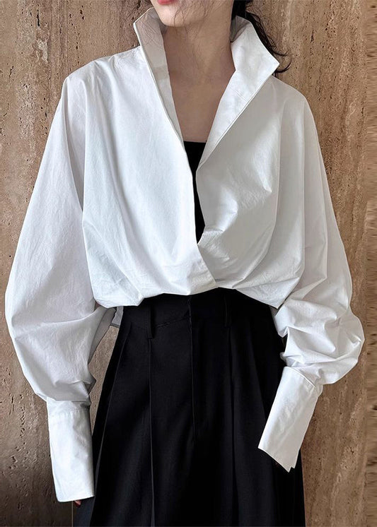 Spring Stand White Shirts Collar Chic Solid