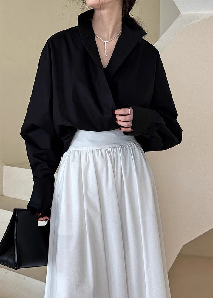 Collar Stand Chic Shirts Solid White Spring