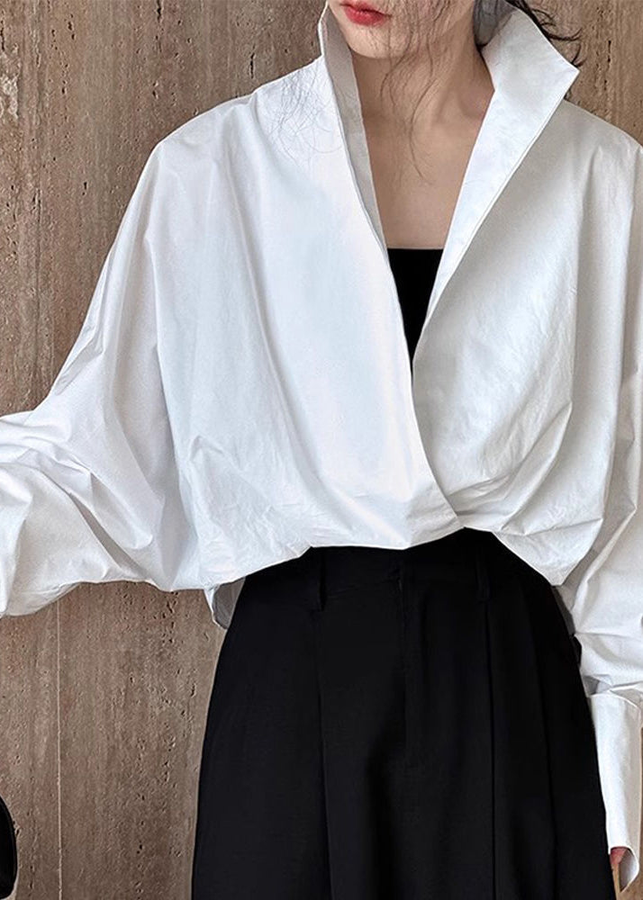 Spring Stand White Shirts Collar Chic Solid