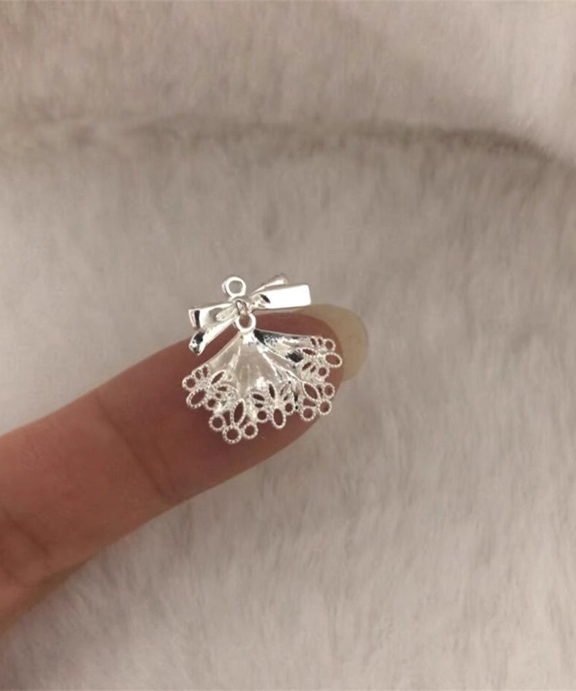 Silver Earrings White Lace Chic Sterling Alloy Stud Bow Patchwork