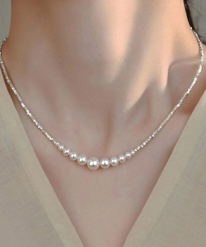 Chic White Sterling Silver Pearl Broken Silver Princess Necklace YA005
