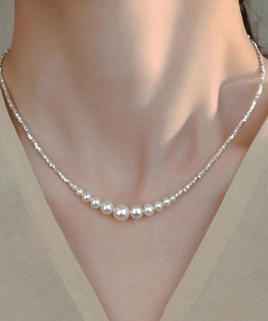 Chic White Sterling Silver Pearl Broken Silver Princess Necklace YA005