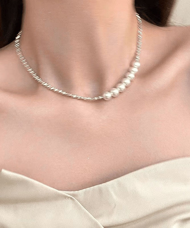 Chic White Sterling Silver Pearl Broken Silver Princess Necklace YA005