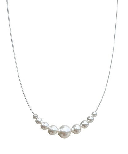 Chic White Sterling Silver Pearl Double Layered Two Piece Set Pendant Necklace YR013