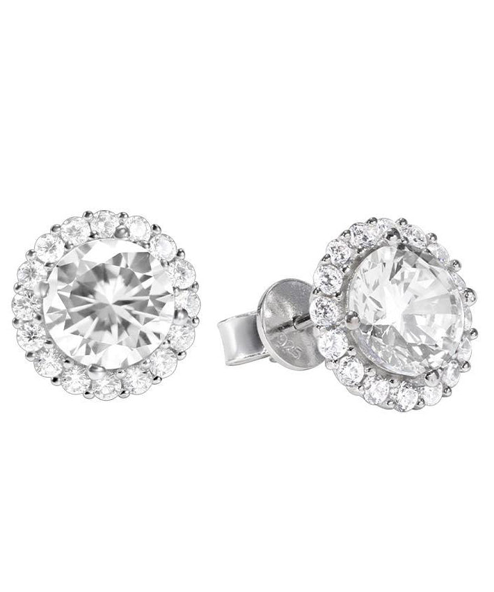 Men Sterling White Stud Earrings Chic Silver Zircon