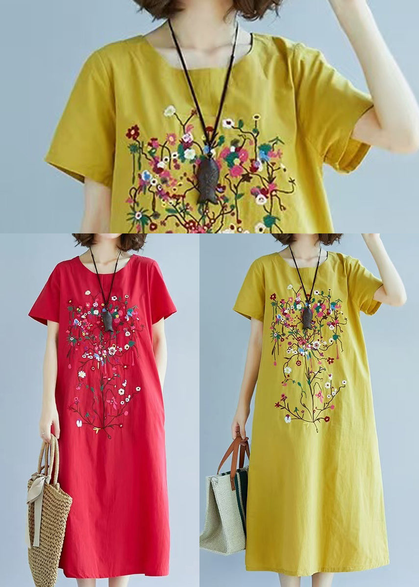 Linen Chic Dress Fine Embroidered Summer Yellow